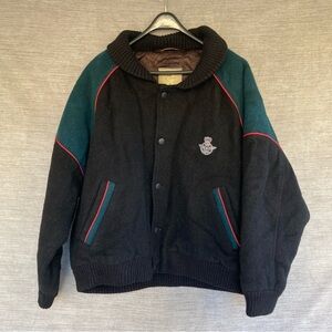 Men’s Gino Castel Vintage Bomber Jacket Black Wool Coat Large